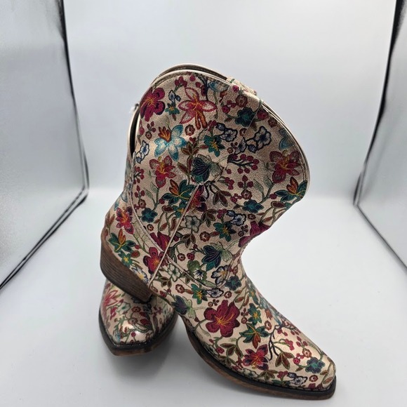 Rope Ingrid Floran Western Boots Square Toe‎ Beige Multi Color Size 10